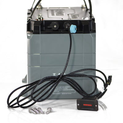 Epoch 12V 50Ah LiFePO4 Lithium Battery with Bluetooth, Heating & Waterproofing - side view wit wiring and hardware