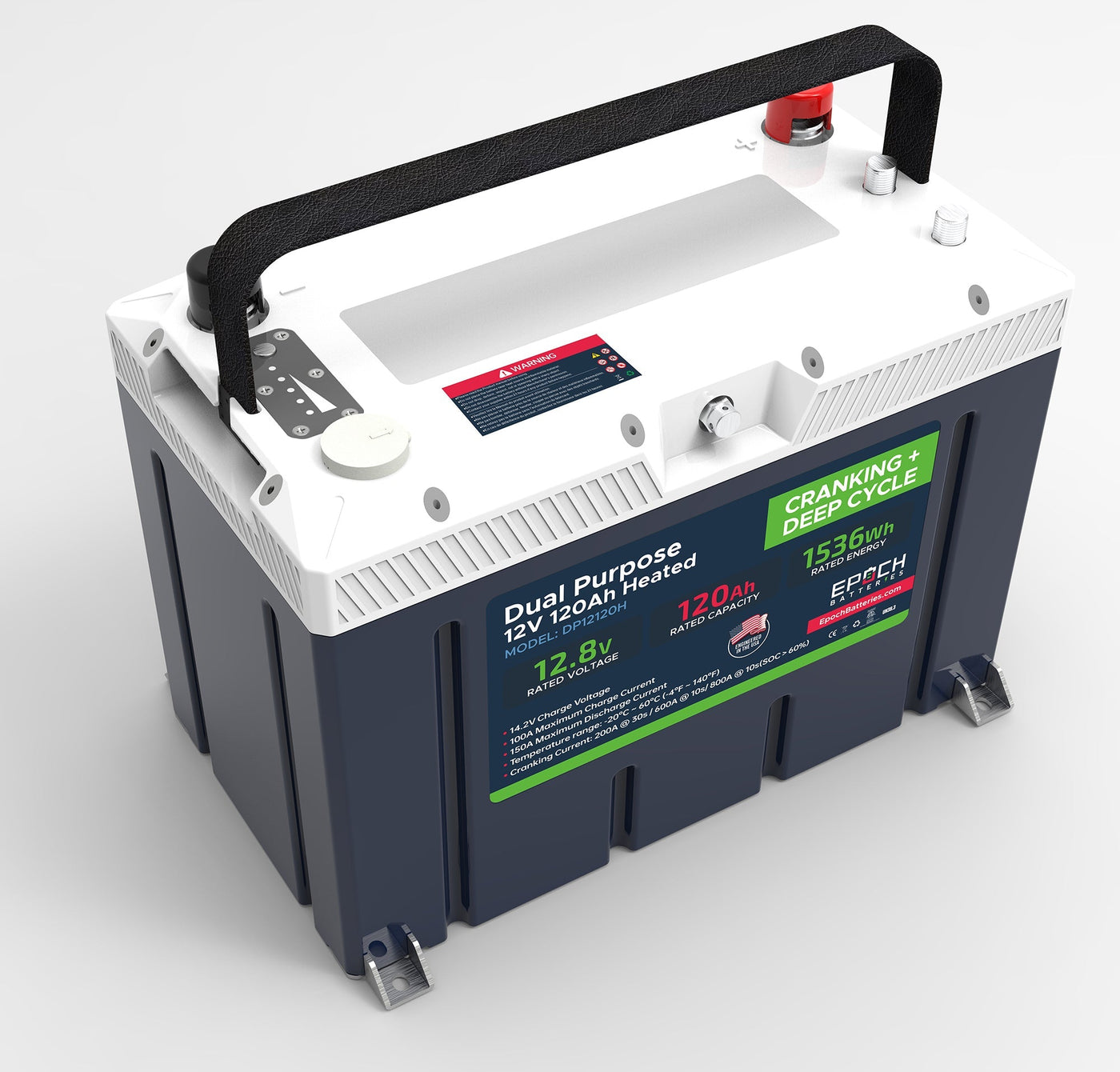 Epoch 12V 120Ah Cranking and Deep Cycle Battery - view from top down
