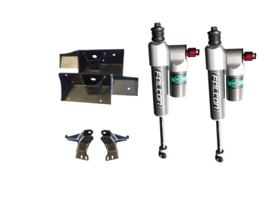 A set of front shock absorbers with a fast adjust kit, including mounting brackets and hardware, designed for 4x4 Mercedes Sprinter 2015+