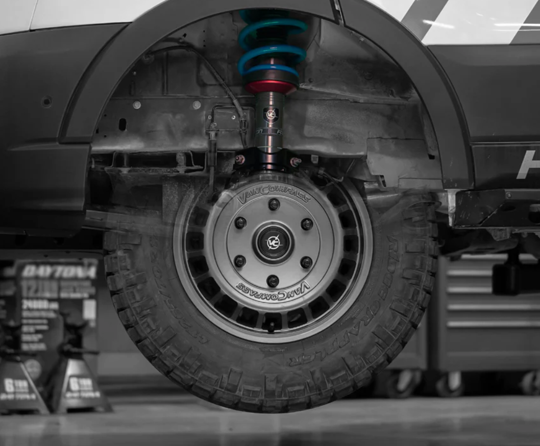 wide shot of installed Rally Strut on Ford Transit