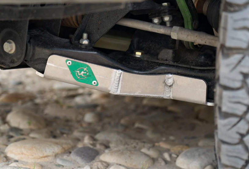 Van Compass Lower Control Arm Skid Plate for Tiffin Open Trail - installed - side view