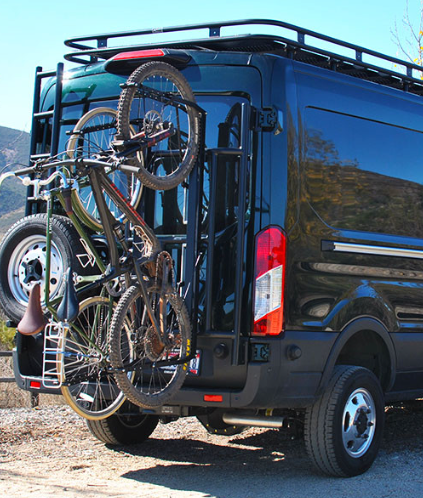 Vertical Rear Door Bike Rack Combo – Ford 2015-23 Transit; 2015-23 Storyteller by Aluminess