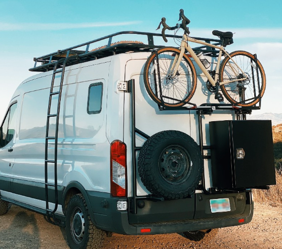 Horizontal Rear Door Bike Rack Combo – Ford 2015-23 Transit; 2015-23 Storyteller by Aluminess