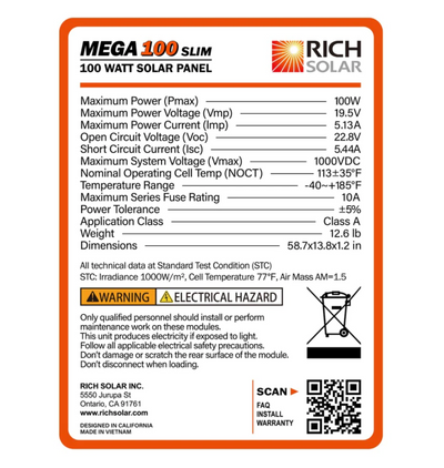 Mega 100 Slim | 100 Watt 12V Solar Panel Slim Edition by Rich Solar