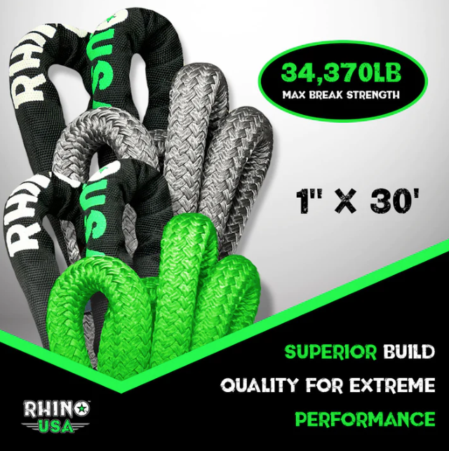 1" x 30' Kinetic Recovery Rope Gray by Rhino USA
