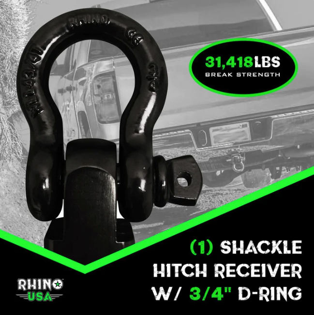 2" Shackle Hitch Receiver Black by Rhino USA