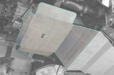 Van Compass transmission and transfer case skid plate designed for a Sprinter AWD van.