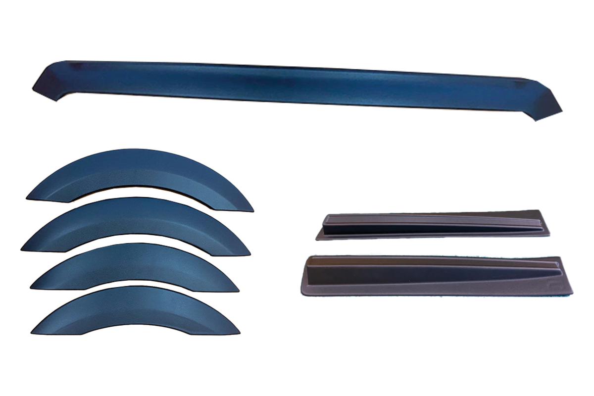 Terrawagen Trim Bundle - Aero Hood Spoiler (top), Fender Armor Kit (left) and Dirt Dodgers (right)