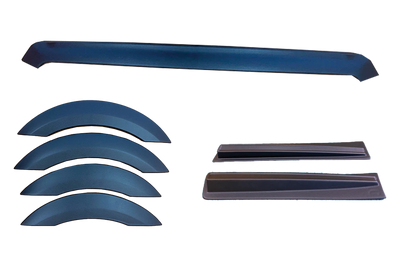 Terrawagen Trim Bundle - Aero Hood Spoiler (top), Fender Armor Kit (left) and Dirt Dodgers (right)