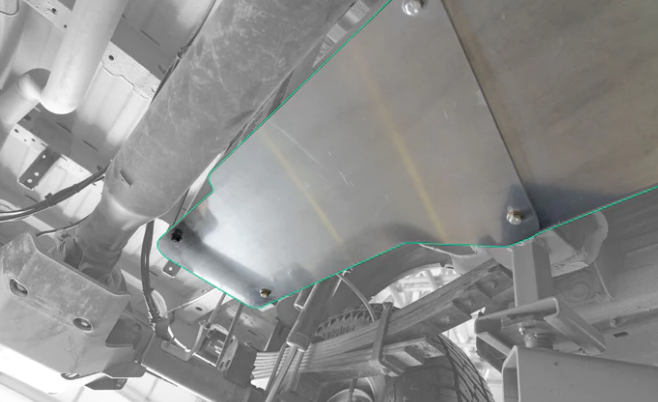 Van Compass Fuel Tank Skid Plate for Tiffin Open Trail - Extended tank plate -installed