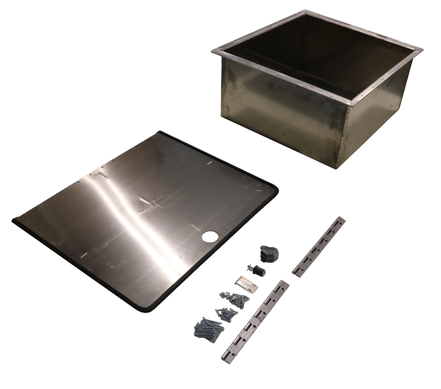 Van Compass Rear Storage Trunk included items. Box, lid, seal, hinges, and hardware.