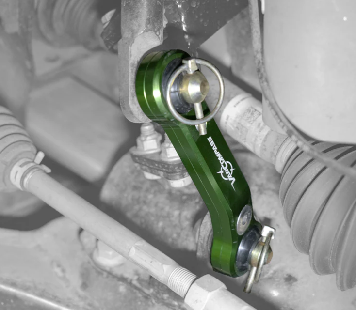 Installed front sway bar disconnect by Van Compass for Tiffin Open Trail