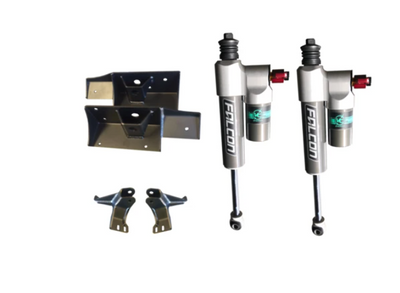 A set of front shock absorbers with a fast adjust kit, including mounting brackets and hardware, designed for 4x4 Mercedes Sprinter 2015+