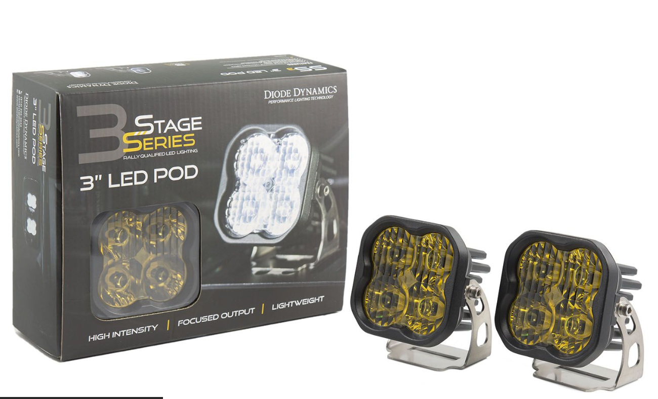 Stage Series 3" SAE/DOT Yellow Pro Standard LED Pod (pair) by Diode Dynamics