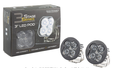 Stage Series 3" SAE/DOT White Pro Round LED Pod (pair) by Diode Dynamics