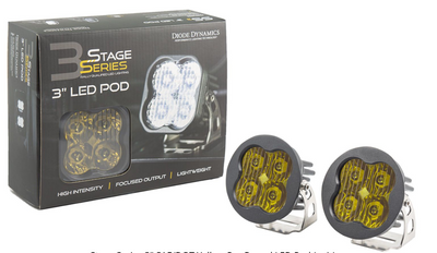 Stage Series 3" SAE/DOT Yellow Pro Round LED Pod (pair) by Diode Dynamics