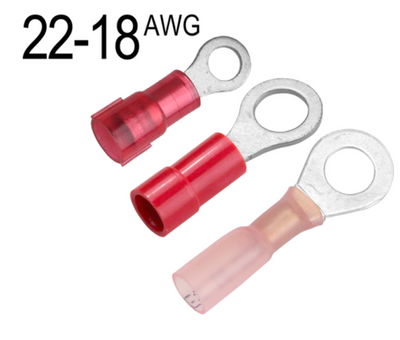 22 AWG - 18 AWG Heat Shrink Ring Terminals - Red