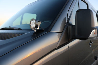 Van Compass Mercedes sprinter LED hoodline light pod mount installed