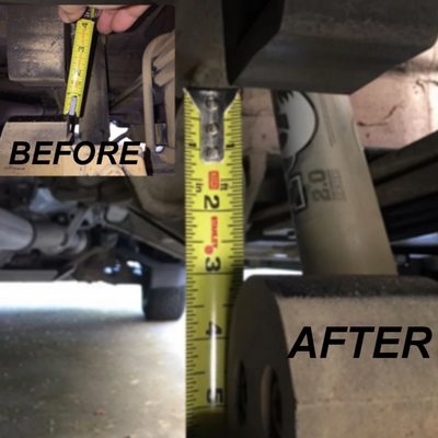 Rear clearance before and after Van Compass Mini Leaf Spring Pack installation