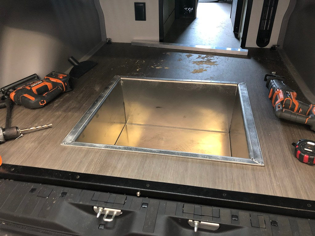 Van Compass Rear Storage Trunk partially installed in Mercedes Sprinter