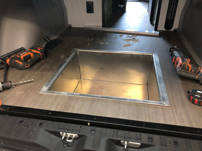 Van Compass Rear Storage Trunk partially installed in Mercedes Sprinter