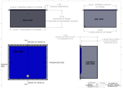 Van Compass Rear Storage Trunk illustrations and dimensions