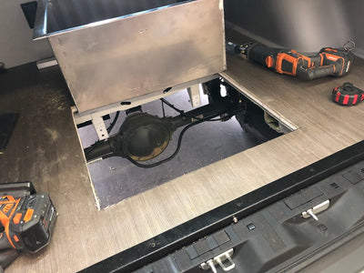 Example of hole required to cut in rear of Mercedes Sprinter to install Van Compass Rear Storage Trunk